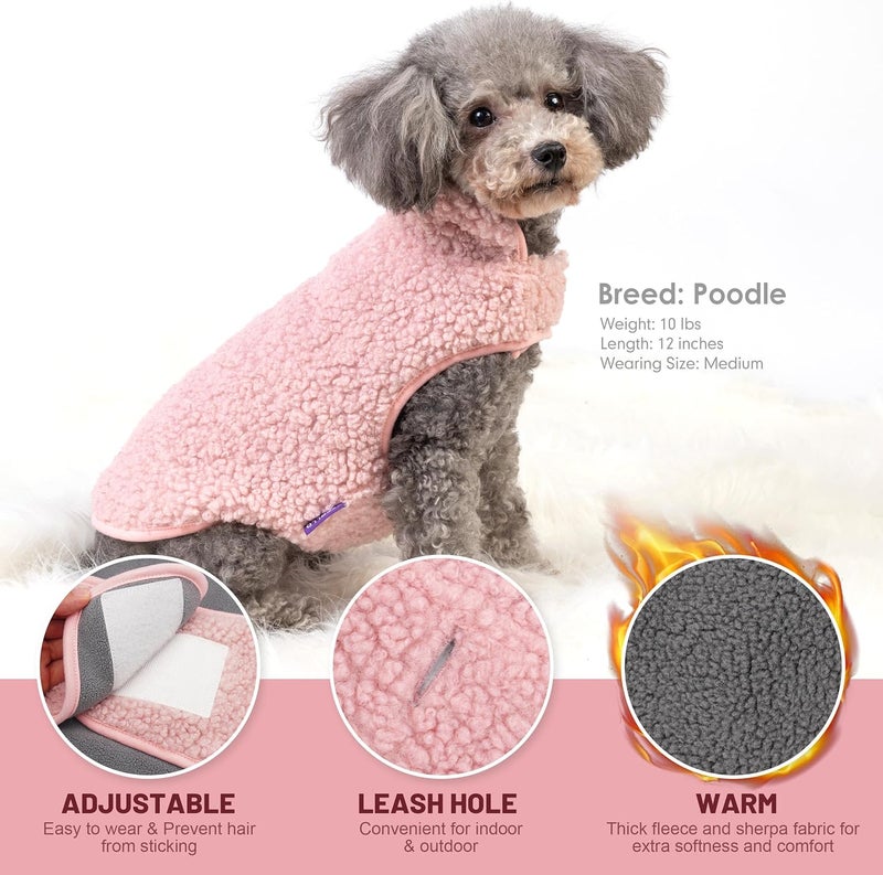 cyeollo Store Fleece Dog Coat Reversible Dog Jacket Sweater Turtleneck Sherpa Jackets Winter Pet Clothes Warm Cold Weather Coats for Small Dogs, Pink XL - Image 5
